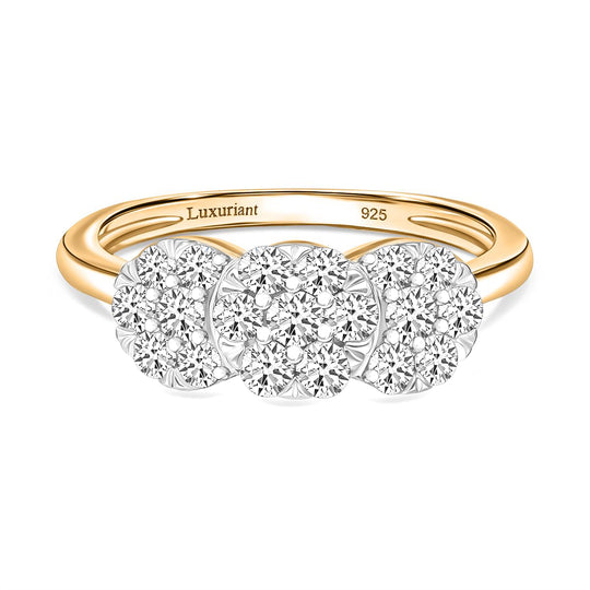 LUXURIANT 1 ct. SGL zertifizierter SI-GH Labor Diamant Ring, 925 Silber 750 Gelbgold Vermeil