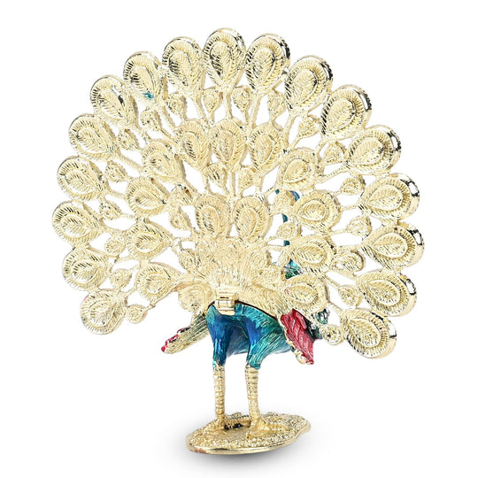 Schmuckschatulle Pfau aus Metall mit Kristallen, Blau