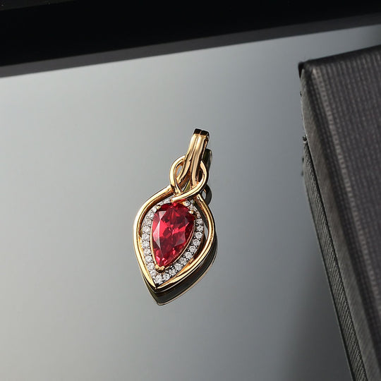 Royal Drops - D joy Synthetischer Padparadscha-Saphir, Weißer Zirkon Anhänger 925 Silber 750 Gelb Vergoldet ca. 2.47 ct