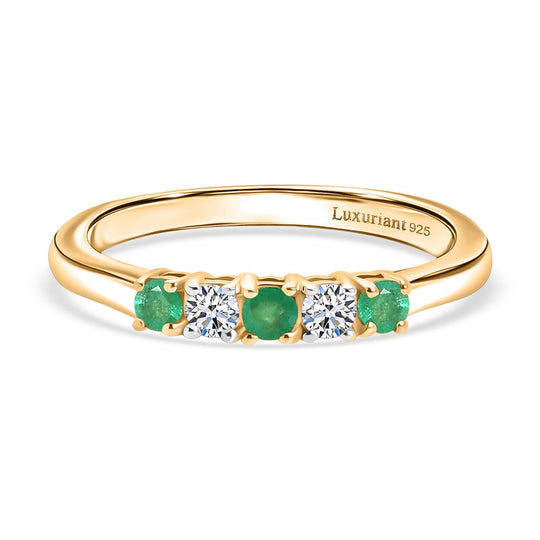 Eternal Band - Kagem Sambischer Smaragd, Lab Grown Diamant Ring 925 Silber 750 Gelb Vergoldet (Größe 19.00) ca. 0.31 ct