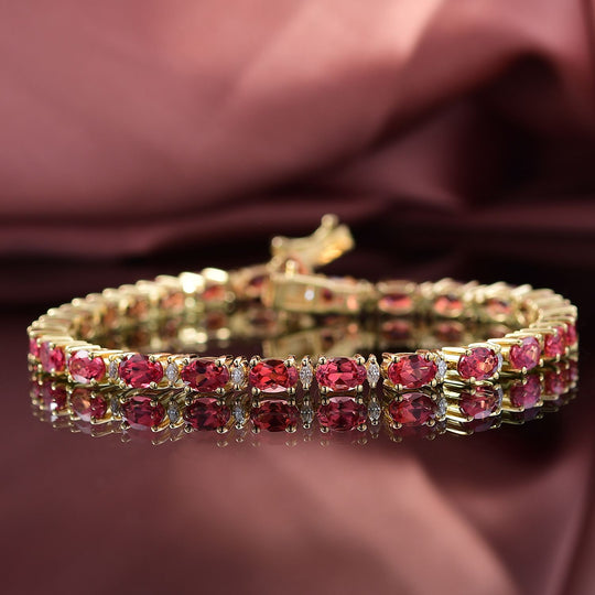 Empress Flame - D joy Lab Created Padparadscha-Saphir, Moissanit Armband ca. 19 cm 925 Silber 750 Gelbgold Vermeil ca. 15.11 ct