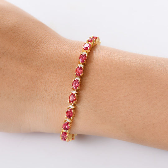 Empress Flame - D joy Lab Created Padparadscha-Saphir, Moissanit Armband ca. 19 cm 925 Silber 750 Gelbgold Vermeil ca. 15.11 ct