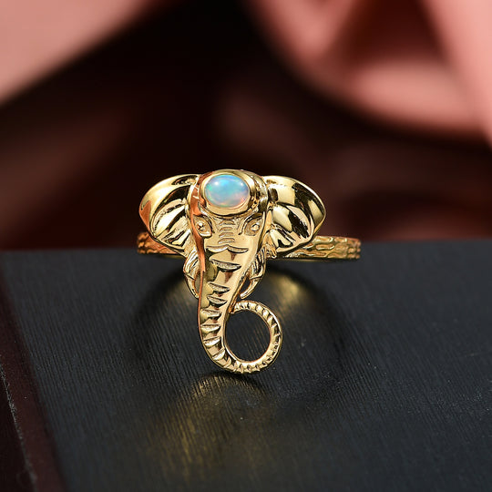 Djoy AA Natürlicher, äthiopischer Welo Opal Ring 925 Silber 750 Gelb Vergoldet ca. 0.12 ct