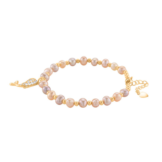 Mehrfarbiges Süßwasser Perle (4-5mm) und Zirkonia Armband mit Seestern-Anhänger, 19+5cm, Messing