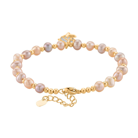 Mehrfarbiges Süßwasser Perle (4-5mm) und Zirkonia Armband mit Seestern-Anhänger, 19+5cm, Messing