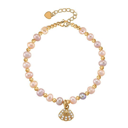 Mehrfarbiges Süßwasser Perle (4-5mm) und Zirkonia Armband mit Seestern-Anhänger, 19+5cm, Messing