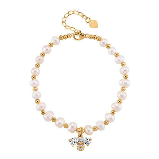 Mehrfarbiges Süßwasser Perle (4-5mm) und Zirkonia Armband mit Seestern-Anhänger, 19+5cm, Messing