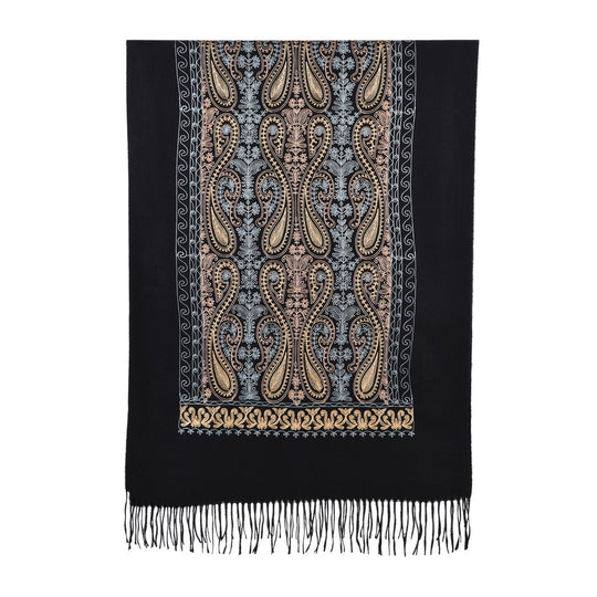 Bestickter Schal mit Paisley und Floralem Stickerei, 70 x 180 cm, Schwarz