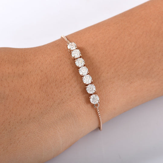 D’joy 100 Facetten Moissanit Armband ca. 19 cm 925 Silber 750 Roségold Vermeil ca. 3.38 ct