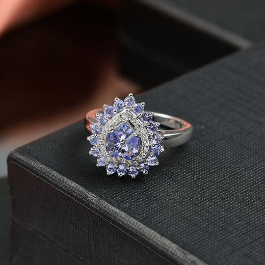 D joy Tansanit Ring 925 Silber rhodiniert (Größe 19.00) ca. 1.52 ct