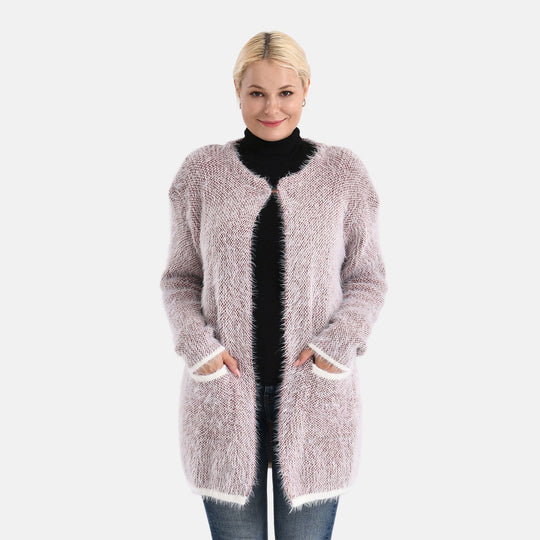 Kuschelweicher, langer Übergangs-Cardigan mit 2 Taschen, gestrickt, Hellgrau