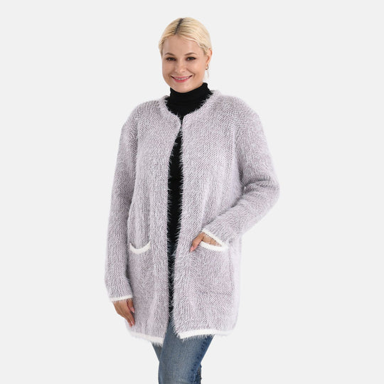 Kuschelweicher, langer Übergangs-Cardigan mit 2 Taschen, gestrickt, Hellgrau
