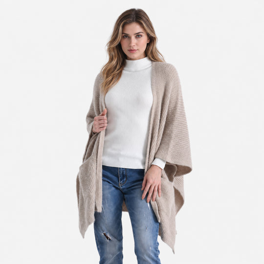 LA MAREY offene Strickjacke in Poncho-Optik, 70 x 90 cm, Khaki