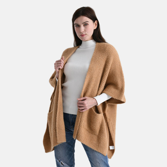 Cardigan im Casual-Chic mit offenen Seiten und Taschen, Einheitsgröße, Karamellbraun