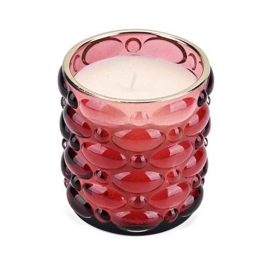 LIVMORE - Duftkerze im strukturierten Glas, 48 Std. Brenndauer, 280g, 8,4 ml ätherisches Öl, Pink Champagner, 48 Std. Brenndauer, Rot