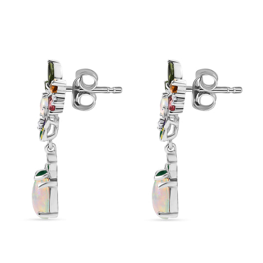 D joy AA Natürlicher, äthiopischer Welo Opal, Mehrfarbige-Turmalin Ohrringe, 925 Silber rhodiniert ca. 2,73 ct.