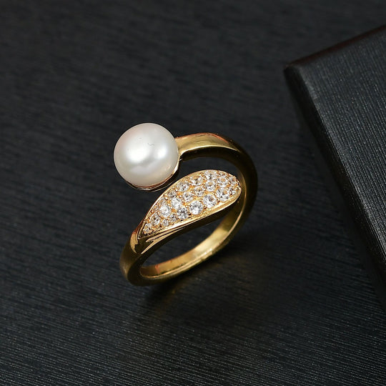 EVER TRUE Süßwasser Perle (8-8.4 mm), Weißer Zirkon Ring Nickelfreies Messing