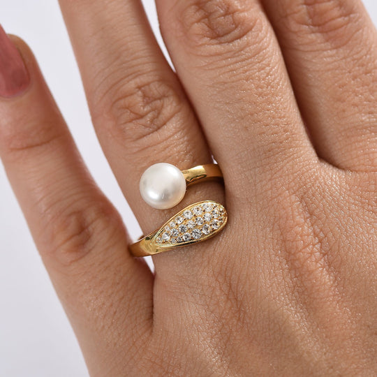 EVER TRUE Süßwasser Perle (8-8.4 mm), Weißer Zirkon Ring Nickelfreies Messing