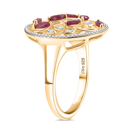 Garten der Kronjuwelen-D joy Afrikanischer Rubin (Fissure gefüllt), Weißer Zirkon Ring 925 Silber 750 Gelb Vergoldet (Größe 17.00) ca. 0,90 ct