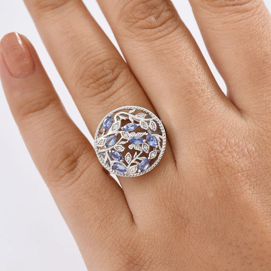 D joy Tansanit, Weißer Zirkon Ring 925 Silber platiniert (Größe 19.00) ca. 0.86 ct
