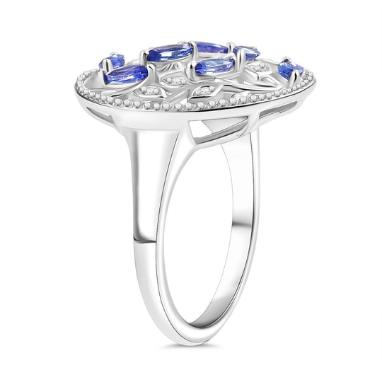D joy Tansanit, Weißer Zirkon Ring 925 Silber platiniert (Größe 19.00) ca. 0.86 ct