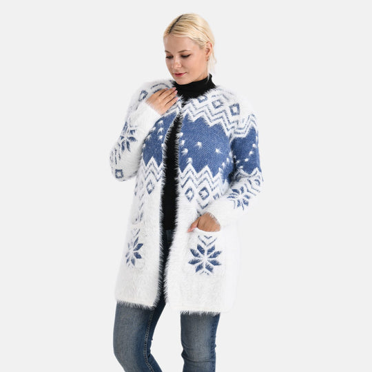 Cardigan mit abstraktem Blumenmuster und Taschen, One Size, Länge 78 cm, Blau