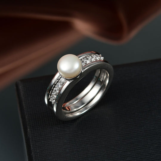 EVER TRUE Süßwasser Perle (8-8.5 mm), Weißer Zirkon Ring Nickelfreies Messing
