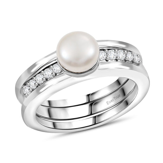 EVER TRUE Süßwasser Perle (8-8.5 mm), Weißer Zirkon Ring Nickelfreies Messing