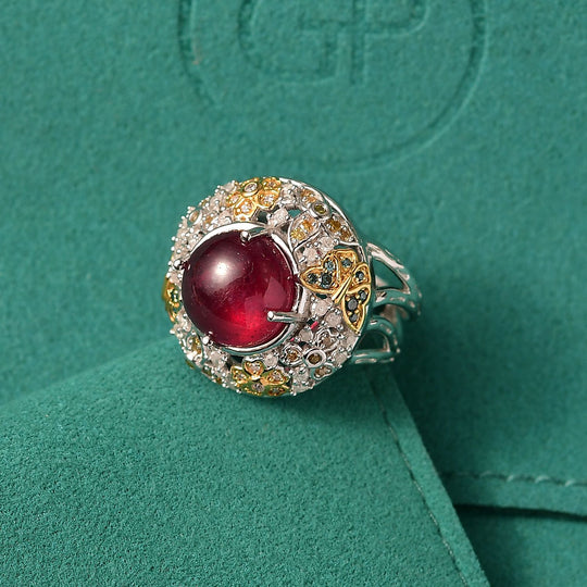 GP Italienische Garten Kollektion - AA Afrikanischer Rubin (Fissure gefüllt), Kanchanaburi Blauer Saphir Ring 925 Silber Rhodiniert und 750 Gelbgold Vermeil (Größe 18.00) ca. 8,49 ct
