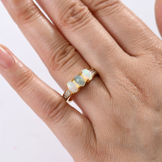 D joy AA Natürlicher, äthiopischer Welo Opal, Weißer Zirkon Ring 925 Silber 750 Gelb Vergoldet (Größe 18.00) ca. 1.03 ct