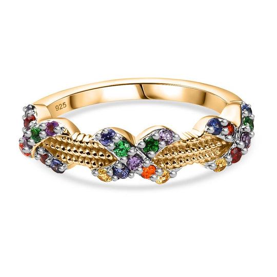 Lustro Stella Roter Zirkonia, Grüner Zirkonia Ring 925 Silber Vergoldet (Größe 17.00)
