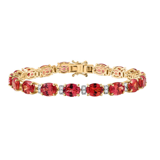 D joy Lab Created Padparadscha-Saphir, Moissanit Armband ca. 19 cm 925 Silber 750 Gelbgold Vermeil ca. 42,19 ct.