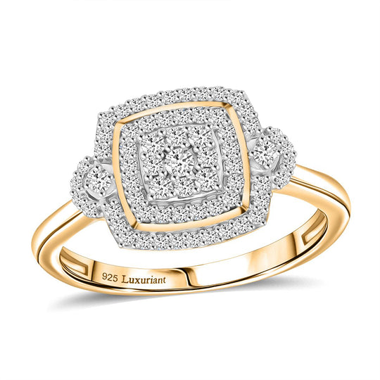 LUXURIANT 0,50 ct. SGL zertifizierter SI-GH Labor Diamant Ring, 925 Silber 750 Gelbgold Vermeil
