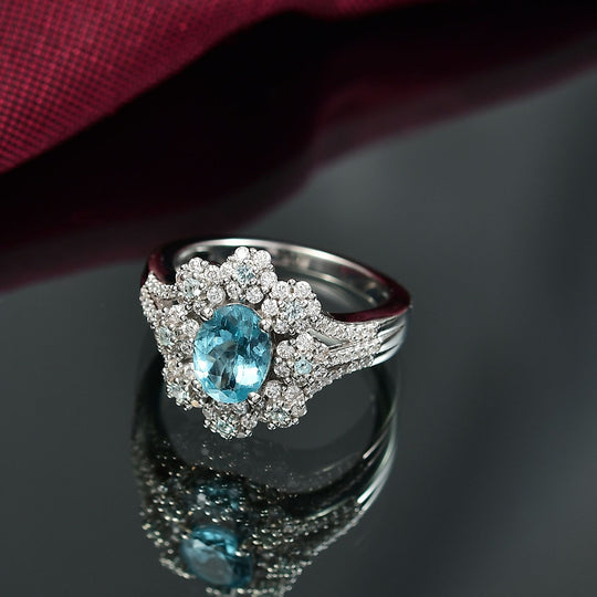 Djoy AAA Betroka Blauer Apatit Ring 925 Silber rhodiniert (Größe 21.00) ca. 2.06 ct