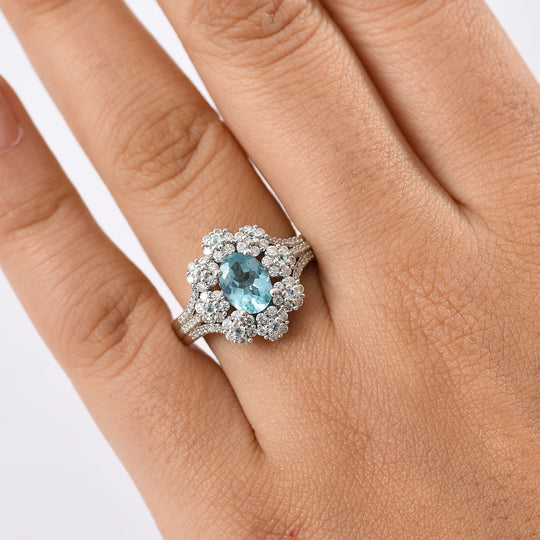 Djoy AAA Betroka Blauer Apatit Ring 925 Silber rhodiniert (Größe 21.00) ca. 2.06 ct