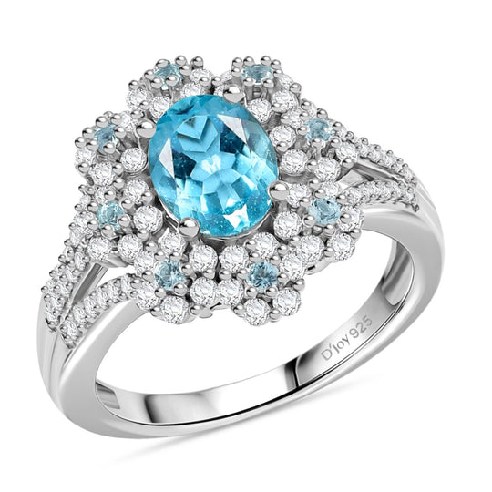 Djoy AAA Betroka Blauer Apatit Ring 925 Silber rhodiniert (Größe 21.00) ca. 2.06 ct