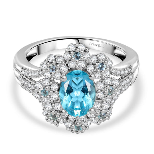 Djoy AAA Betroka Blauer Apatit Ring 925 Silber rhodiniert (Größe 21.00) ca. 2.06 ct