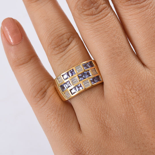 D Joy Tansanit, Moissanit Ring 925 Silber 750 Gelbgold Vermeil (Größe 20.00) ca. 2.27 ct