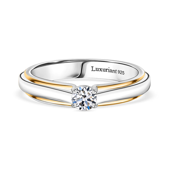 LUXURIANT DIAMOND -Lab Grown Diamant SI-GH SGL zertifiziert Ring, 925 Silber Rhodiniert und 750 Gelbgold Vermeil (Größe 19.00) (5-10 Werktage Lieferzeit) ca. 0.50 ct