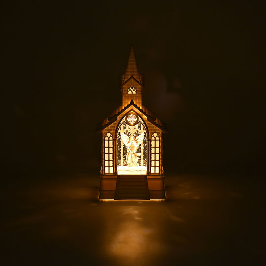 Weihnachts Deko Wasser Lampe Kirche Engel, warmweißes LED, 2 Weihnachtsmelodien, 11 x 7.8 x 23 cm, Weiß, Batteriebetrieb 3 x AAA nicht enthalten