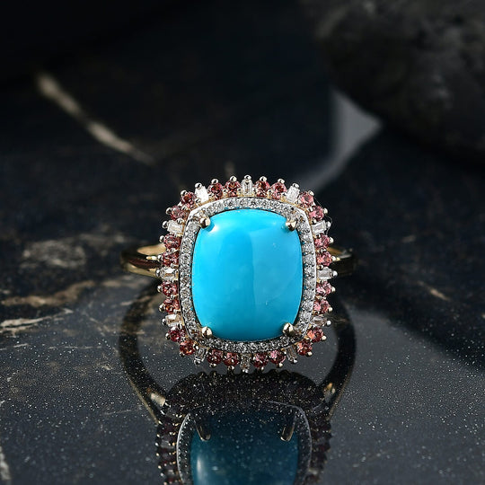 AMERIKA CLOSE OUT DEAL - LUXORO AA Sleeping Beauty Türkis, Padparadscha Saphir Ring 417 Gold (Größe 17.00) ca. 5.23 ct
