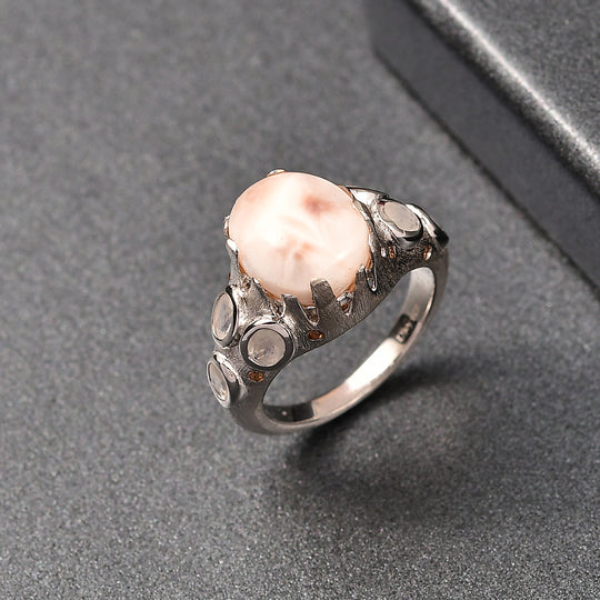 D’joy AA Natrolith, Regenbogen Mondstein Ring 925 Silber rhodiniert (Größe 19.00) ca. 5,58 ct