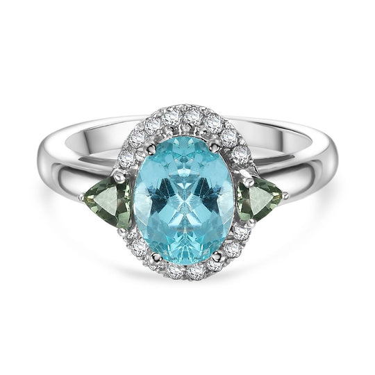 Betroka Blauer Apatit, Natürlicher grüner Apatit Ring 925 Silber rhodiniert (Größe 17.00) ca. 2,46 ct