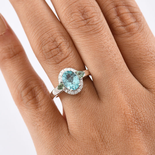 Betroka Blauer Apatit, Natürlicher grüner Apatit Ring 925 Silber rhodiniert (Größe 17.00) ca. 2,46 ct
