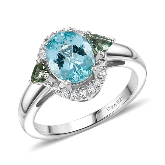 Betroka Blauer Apatit, Natürlicher grüner Apatit Ring 925 Silber rhodiniert (Größe 17.00) ca. 2,46 ct