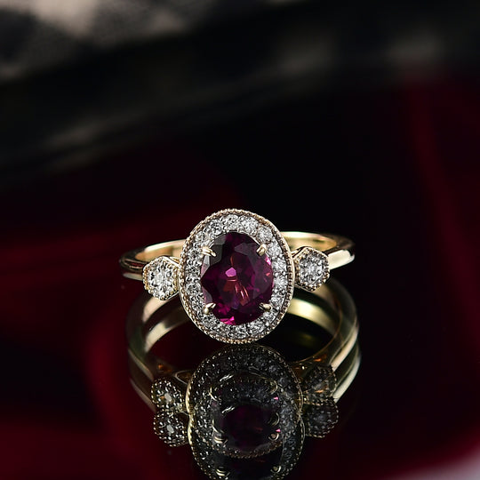 LUXORO AAA Radiant Ember Granat, Weißer Diamant Ring 417 Gold (Größe 17.00) (10-16 Werktage Lieferzeit) ca. 1,68 ct