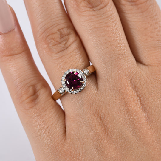 LUXORO AAA Radiant Ember Granat, Weißer Diamant Ring 417 Gold (Größe 17.00) (10-16 Werktage Lieferzeit) ca. 1,68 ct
