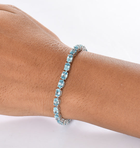 D'Joy Blauer Zirkon Armband ca. 19 cm 925 Silber rhodiniert ca. 23.43 ct
