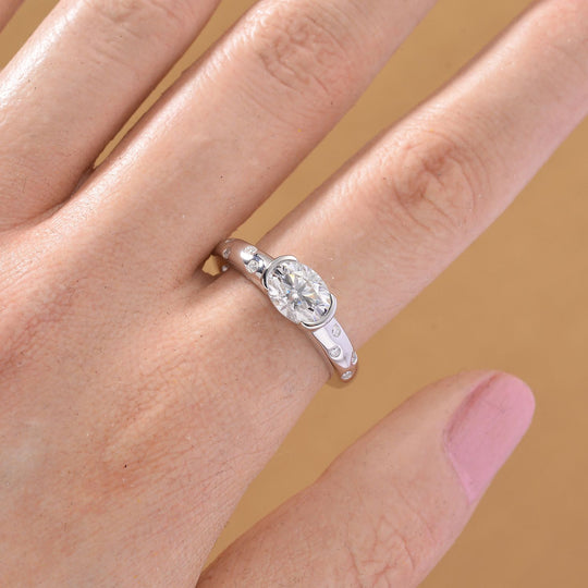 Moissanit Ring 925 Silber rhodiniert (Größe 20.00) ca. 1,48 ct