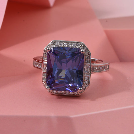 LUSTRO STELLA - Blauer Zirkonia, Weißer Zirkonia Ring 925 Silber rhodiniert (Größe 17.00)
